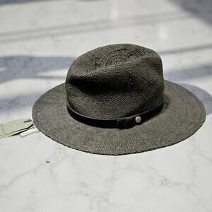 TALIA ALLSAINTS FEDORA HAT black tweed western belt soft flexible straw $99
